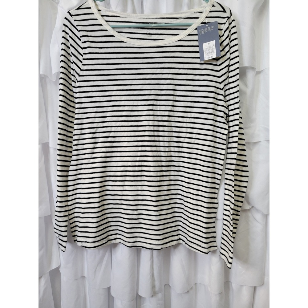 Universal Thread Cream Black Striped Long Sleeve Scoop Neck T-Shirt M NWT 1613 - Picture 1 of 5